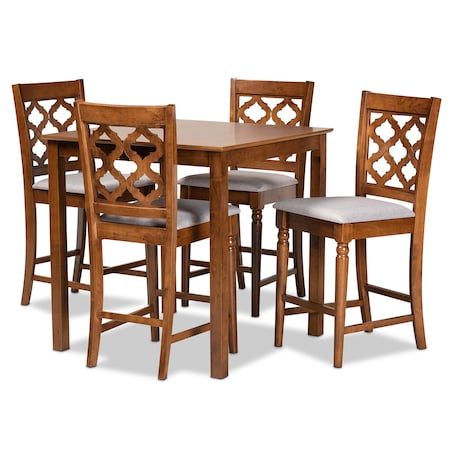 Baxton Studio Ramiro Modern Grey Fabric and Walnut Brown Finished Wood 5-PC Pub Set 176-11376-10903-Zoro